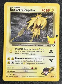 Rocket's Zapdos 15/132 Celebrations Holo Rare Pokemon TCG Card NM - Image 1