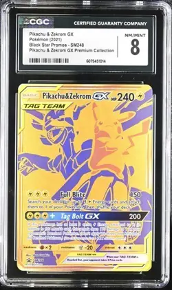 2021 Pokemon SM Black Star Promo Pikachu & Zekrom Tag Team #SM248 CGC 8 - Image 1