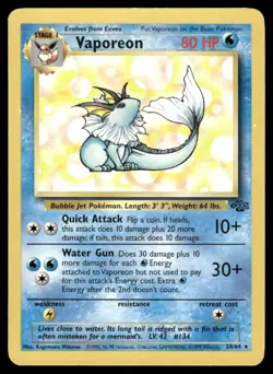 Pokemon Cards Vaporeon 28/64 UNLIMITED Jungle Rare WOTC LP *3 - Image 1