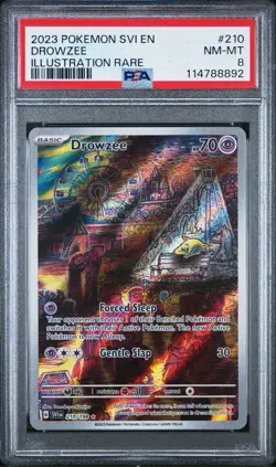 New- 2023 POKEMON SVI EN-SCARLET & VIOLET ILLUSTRATION RARE #210 DROWZEE PSA 8 - Image 1