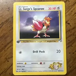 Lt. Surge’s Spearow 1st Edition Gym Heroes 52/132 WOTC Vintage Pokemon (LP) - Image 1