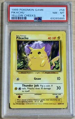 1999 Pokemon Game Base Set Pikachu Yellow Cheeks #58 / 102 Graded PSA 8 NM-MT - Image 1