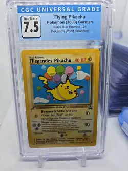 2000 POKEMON PROMO BLACK STAR WORLD COLLECTION #25 FLYING PIKACHU CGC 7.5 - Image 1