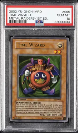 2002 YU-GI-OH! MRD-METAL RAIDERS 1ST ED #065 TIME WIZARD PSA 10 - Image 1