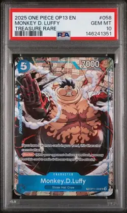 2025 ONE PIECE OP13-CARRYING ON HIS WILL TREASURE RARE MONKEY D. LUFFY PSA 10 - Image 1