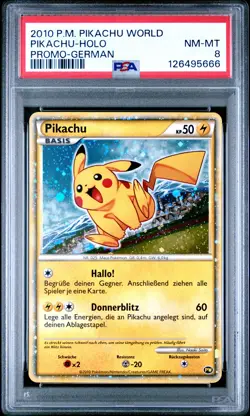 2010 POKEMON WORLD COLL GERMAN-DO NOT USE PIKACHU-HOLO PSA 8 - Image 1