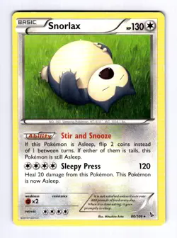 Snorlax XY - Flashfire #80 (2014) Rare LP Pokemon - Image 1