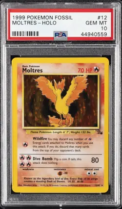 1999 POKEMON FOSSIL #12 MOLTRES-HOLO PSA 10 - Image 1