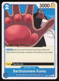 One Piece TCG Warlords ST03-010 Bartholomew Kuma Super Pre-Release NM - Image 1