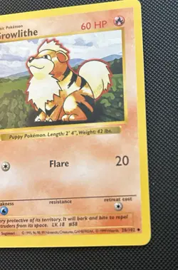 Pokemon TCG Growlithe Card 028/102 1st Edition Base Set Shadowless - Image 3