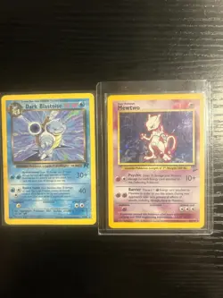 Vintage Holo Mewtew & Vintage Dark Blastoise Pokemon Cards - Image 1