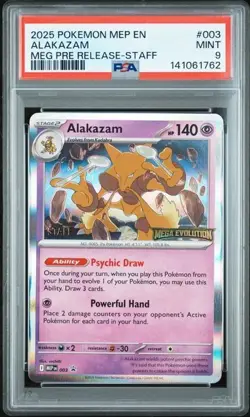 POKEMON MEP EN-ME BLACK STAR PROMO #003 ALAKAZAM MEG PRE RELEASE-STAFF PSA 9 - Image 1