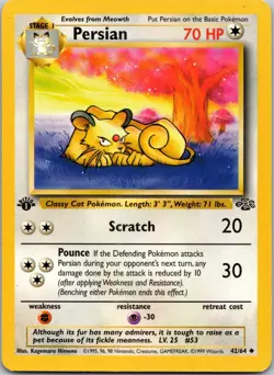 Persian 42/64 1st Edition LP Pokemon Card TCG Jungle - Image 1