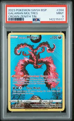 2023 POKEMON SWSH BLACK STAR PROMO CROWN ZENITH TIN #284 GALARIAN MOLTRES PSA 9 - Image 1
