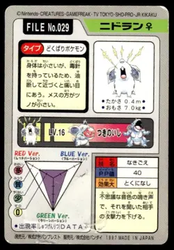 Nidoran File NO. 029 Bandai Carddass Series 3-4 Pokemon Japanese ~ HP Creased - Image 2