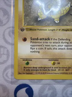 LP/MP Pokemon Card - Sandshrew 1st Edition Base Set (Shadowless) 62/102 Common - Image 4