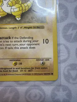 LP/MP Pokemon Card - Sandshrew 1st Edition Base Set (Shadowless) 62/102 Common - Image 5