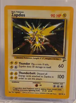 1999-2000 WOTC Pokemon Base Set 2 Zapdos 20/130 Holo Card (NM) - Image 1