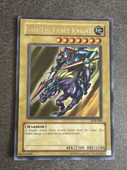 YuGiOh Gaia The Fierce Knight LOB-006 Ultra Rare Unlimited Original 2002 NM - Image 1
