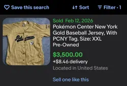 RARE| 2001 Pokemon Center New York NY diecut logo card tag Baseball Jersey Shirt - Image 4