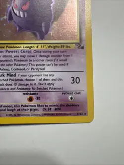 Gengar 5/62 Fossil Holo HP/Damaged Pokemon Card - Image 5