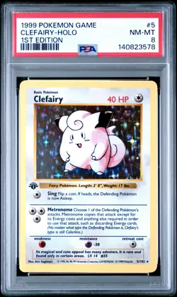 1999 POKEMON GAME 1ST ED #5 CLEFAIRY-HOLO PSA 8 - Image 1