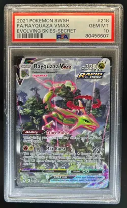 2021 Pokemon SWSH Evolving Skies Rayquaza VMAX #218/203 PSA 10 - Image 1