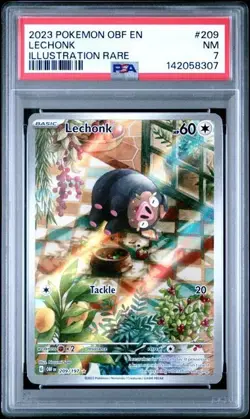 Pokemon Lechonk Illustration Rare 209/197 SV03 Obsidian Flames Holo PSA 7 2023 - Image 1