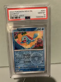 2023 POKEMON SCARLET & VIOLET 151 MEW EN SQUIRTLE #007 REVERSE HOLO PSA 10 - Image 1