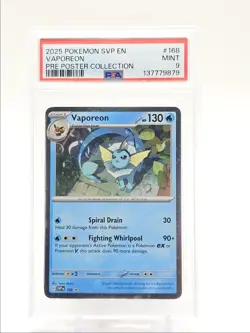 VAPOREON 2025 POKEMON S&V PROMO PRE POSTER COLLECTION MINT #168 PSA 9 Q5677 - Image 1