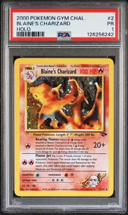 PSA 1 2000 Pokemon Gym Challenge Blaine’s Charizard Holo No. 2 - Image 1