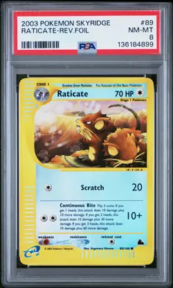 2003 POKEMON SKYRIDGE #89 RATICATE-REVERSE FOIL PSA 8 - Image 1