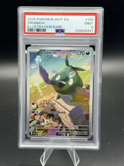 2025 POKEMON WHT EN-WHITE FLARE ILLUSTRATION RARE #140 TRUBBISH PSA 9 - Image 1