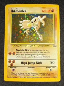 Hitmonlee 07/62 Holo Rare Fossil Unlimited Vintage 1999 Pokemon TCG wotc LP - Image 1