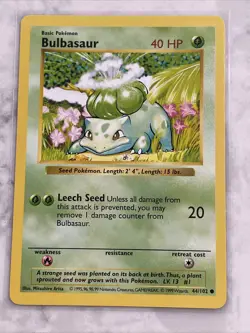 Bulbasaur 044/102 Base Set (Shadowless) Regular Unlimited Pokemon WOTC LP - Image 1