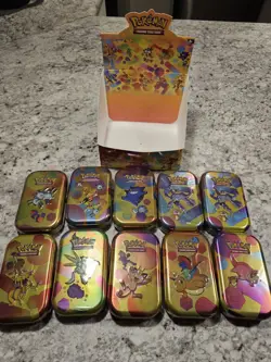 Pokemon TCG: (10) Scarlet & Violet 151 Sealed Mini Tins + Display Case - Image 1