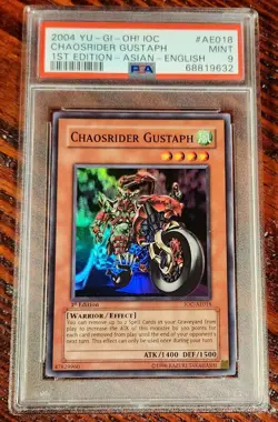 2004 Yu-Gi-Oh! IOC #AE018 Gustaph Chaosrider 1st ed Asian/English PSA 9 - Image 1