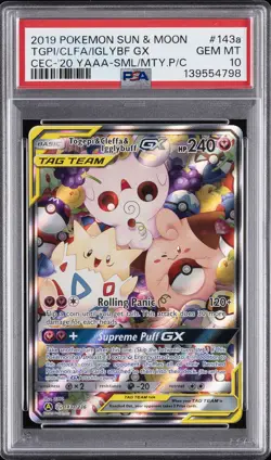 2019 POKEMON SUN & MOON COSMIC ECLIPSE TOGEPI & CLEFFA & IGGLYBUFF GX PSA 10 - Image 1