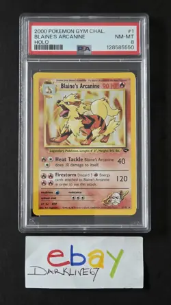 Pokemon 2000 Gym Challenge Blaine's Arcanine #1 Unlimited Holo Graded PSA 8 - Image 1
