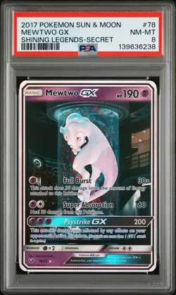2017 POKEMON SUN & MOON SHINING LEGENDS SECRET #78 MEWTWO GX PSA 8 - Image 1