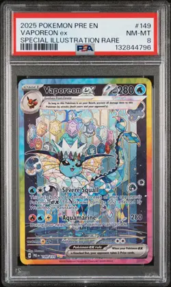 2025 POKEMON PRE EN-PRISMATIC EVOLUTIONS #149 VAPOREON EX PSA 8 - Image 1