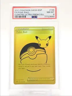 POKE BALL 2021 POKEMON CELEBRATIONS ULTRA PREMIUM GOLD A #SWSH146 PSA 8 Q0465 - Image 1
