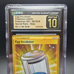 Pokemon Egg Incubator Secret Rare Holo CGC Pristine 10 Pokemon GO 087/078 - Image 1