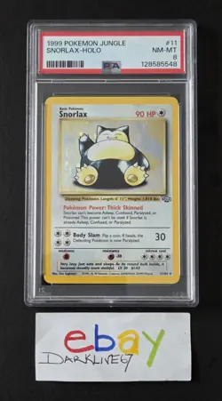 Pokemon 1999 Jungle Snorlax Holo Unlimited Graded PSA 8 - Image 1