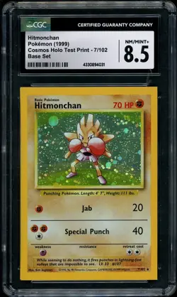 1999 Pokemon COSMOS Holo Test Print Hitmonchan #7 Base Set CGC 8.5 NM/MINT+ - Image 1