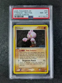 2005 Pokemon TYROGUE #33/115 Unseen Forces Reverse Holo Rare English PSA 8 - Image 1