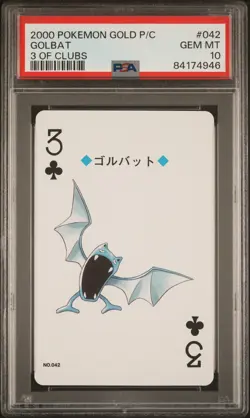 Pokemon Gold Poker Playing Card Golbat 3 of Clubs #042 PSA 10 Gem Mint - Image 1