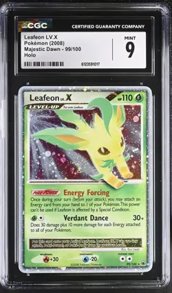 CGC 9 MINT Leafeon LV.X 2008 Majestic Dawn 99/100 Holo SWIRL Pokemon Card - Image 1