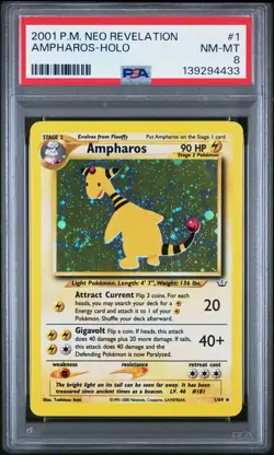 AMPHAROS Neo Revelation Holo Rare #1 PSA 8 Vintage Pokemon *SWIRL* [Nostalgium] - Image 1