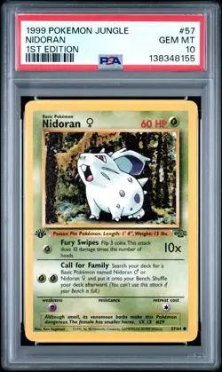 1999 Pokemon Jungle 1st Edition Nidoran 57 FRESHLY GRADED PSA 10 GEM MINT - Image 1